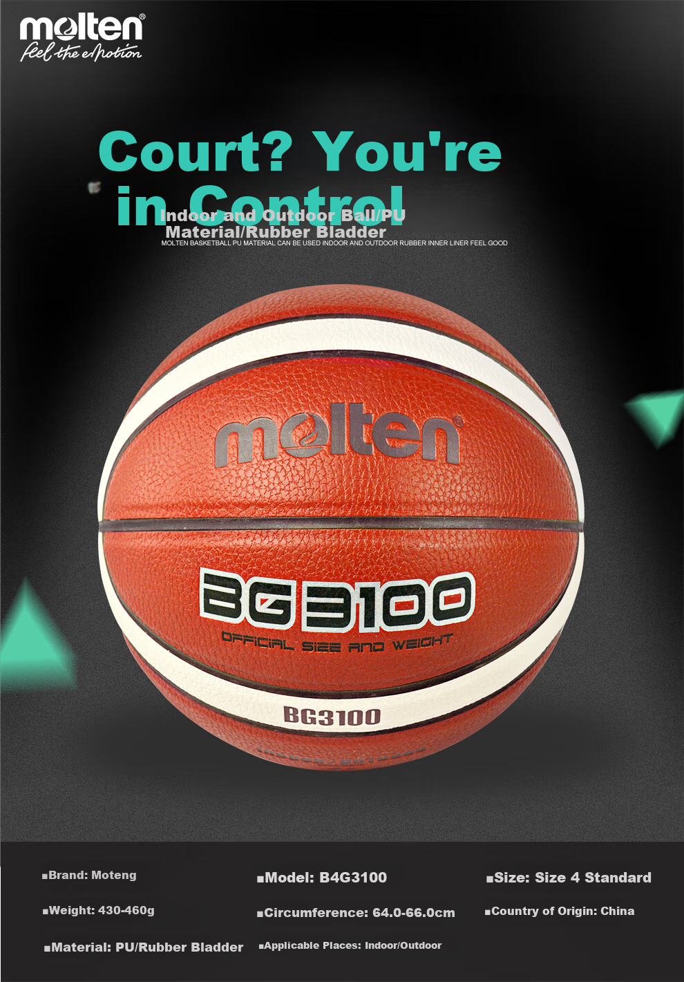 Molten Basketball Size 4 for Children, PU Material, All-Purpose B4G3100, Suitable for Indoor And Outdoor Use 1