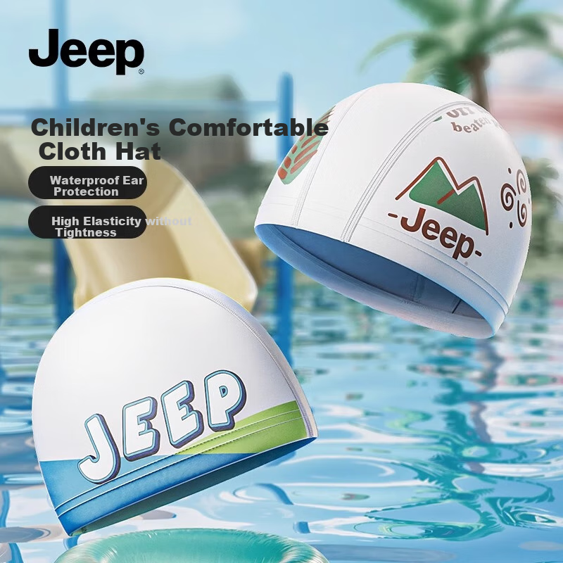 Детская шапочка для плавания Jeep, водонепроницаемая, с защитой ушей, силиконовая, мультяшный дизайн, белая
