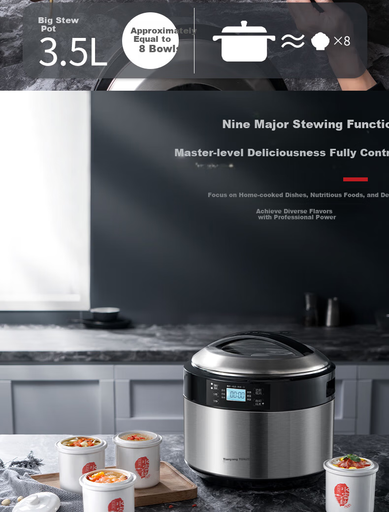 TONZE Electric Stew Pot, Electric Casserole, Electric Clay Pot, Double Boiler, Soup Maker, Porridge Cooker, Bird's Nest Health Pot, Baby Food Cooker, Stainless Steel Multifunctional All-In 35EG 3.5L 14