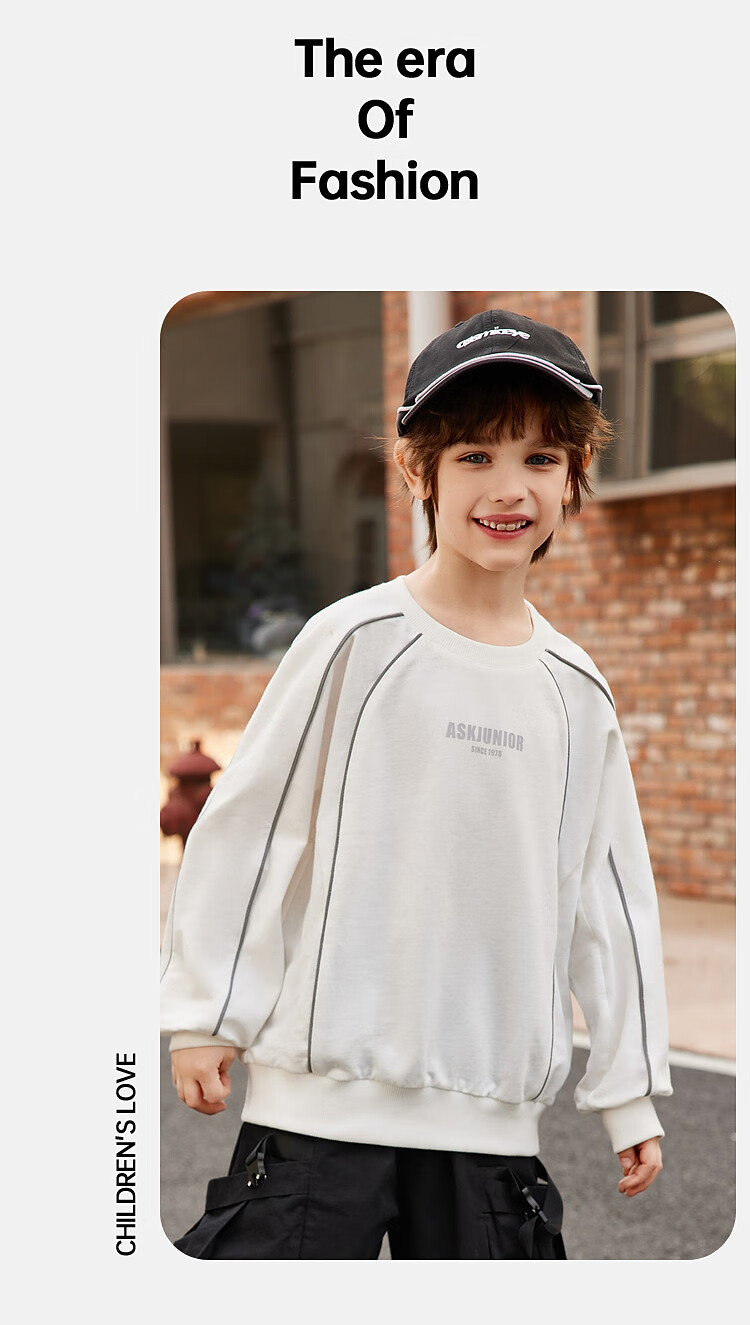 ASK JUNIOR Boys' Long Sleeve Sweatshirt 2026 Spring New Irregular Panel Casual Youth Top 6
