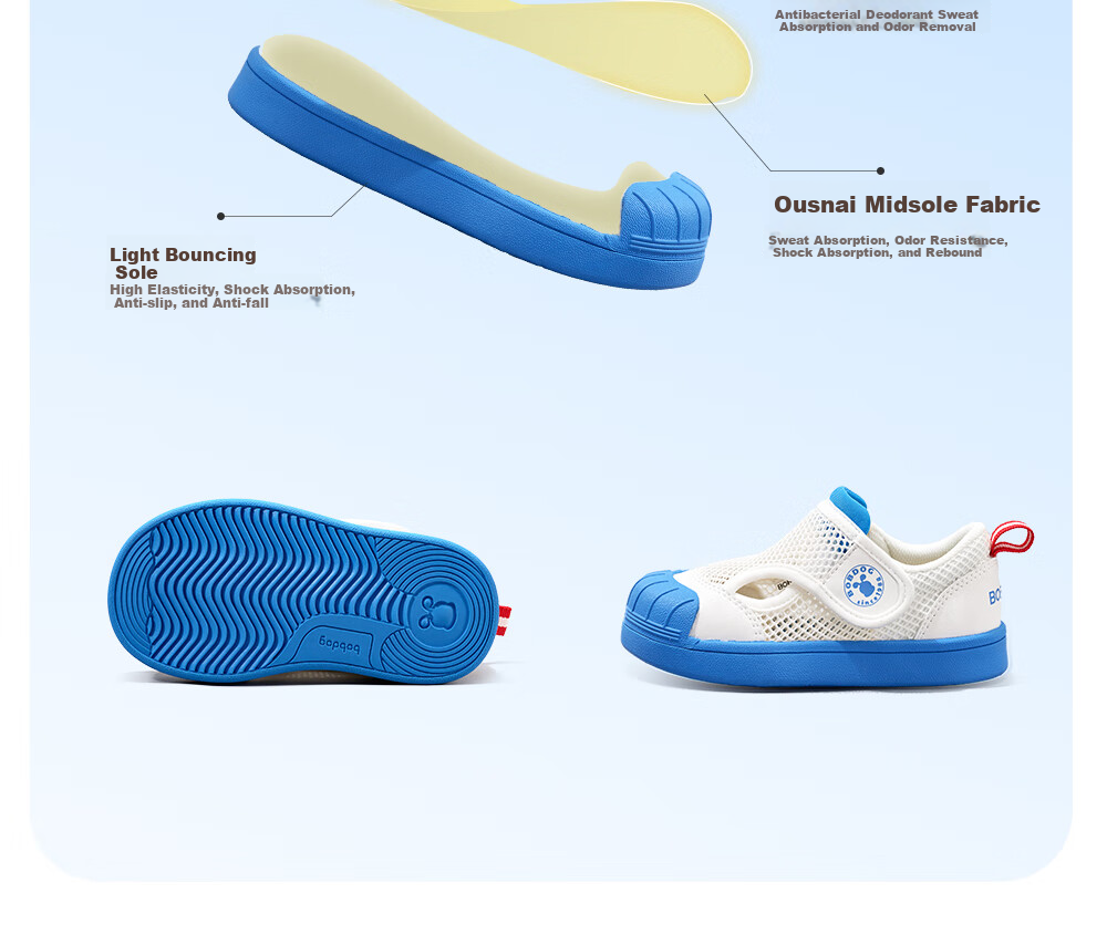 BOBDOG Children's Sandals, Breathable Non-Slip Hollow Design, Indoor Toddler Walking Shoes, Sky Blue, Size 30 18