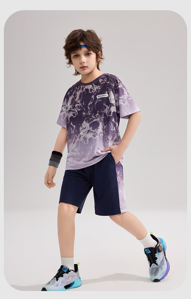 ASK JUNIOR Children's Quick-Dry Summer Outfit, Youth Chinese-Style New Chic Instant Cool Short-Sleeve T-Shirt And Shorts Sports Two-Piece Set 14