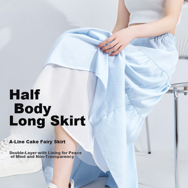 Baleno Cake Midi Skirt for Women, Summer High-Waisted, Slimming, White A-Line Skirt with Inner Lining, Korean-Style Elegant And Gentle Fairy Princess Dress
