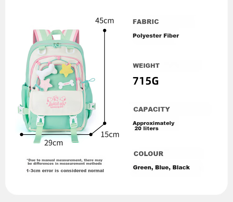 SNOOPY Painful Bag Ins Middle School High School Student Backpack for Girls, Cute Versatile Large Capacity Shoulder Bag Backpack Blue 19