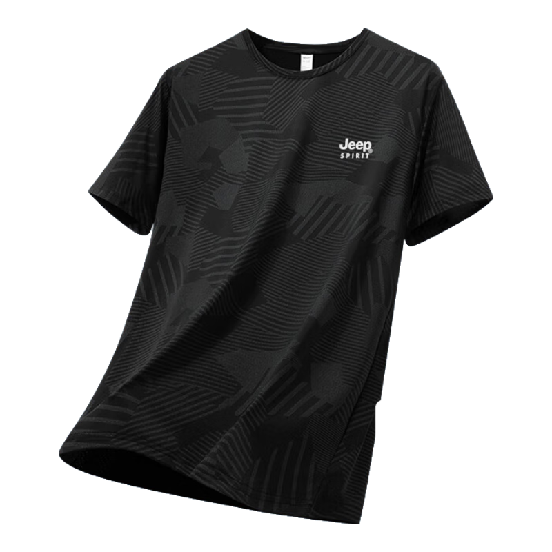 JEEP Men's Short Sleeve Summer Loose Ice Silk Casual Running Sports Quick-Dry T-Shirt Black 2XL