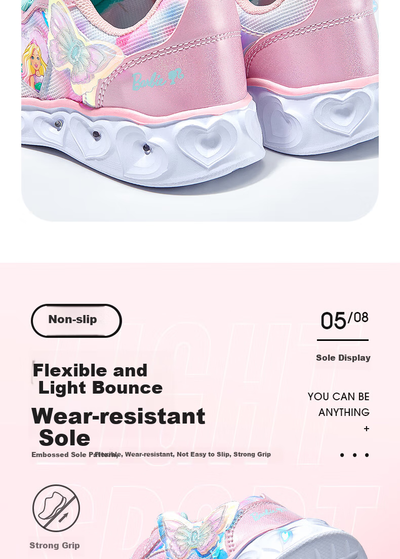 Barbie Girls' Shoes with Rotary Buckle, Spring And Autumn Chunky Sneakers, Light-Up Sports Shoes for Girls DA6558 Light Purple Size 26 7