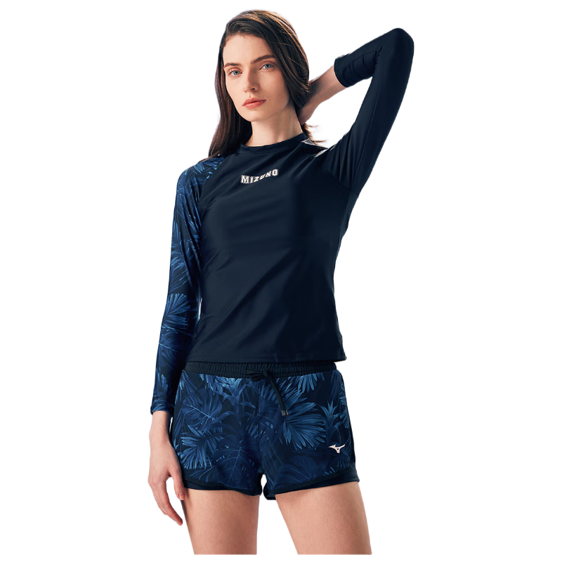 MIZUNO Women's Two-Piece Long Sleeve Sunscreen Quick-Dry Sports Swimwear Conservative Slimming Beach Shorts G3302 Black L