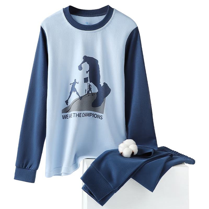 Dingguagua Children's Cotton Thermal Underwear Set for Boys Autumn Long Johns A-Class Boys' Sleepwear Pure Cotton Knitwear