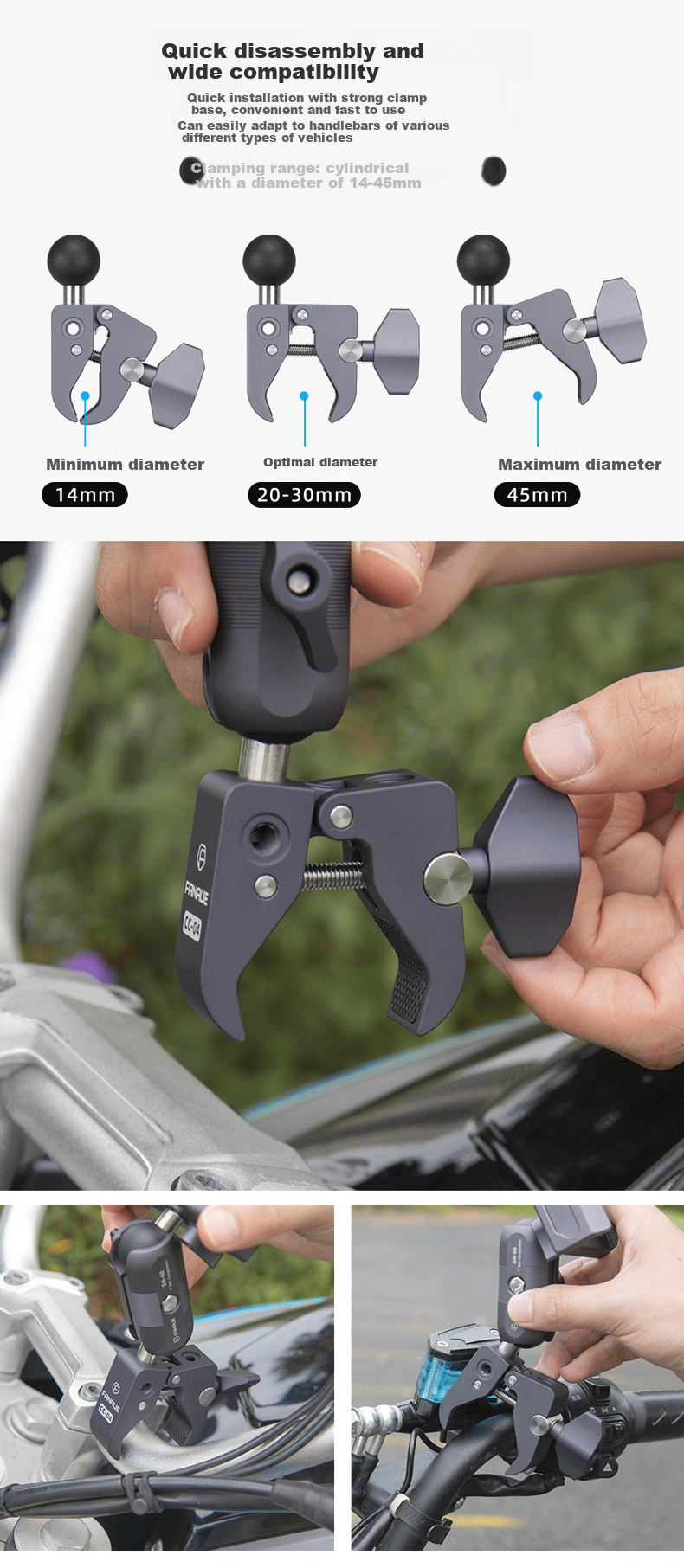 FANAUE FANAUE Metal Motorcycle Phone Holder, Electric Bike Bicycle Riding Navigation Quick-Release Shockproof Bracket CPC-06T6F 7