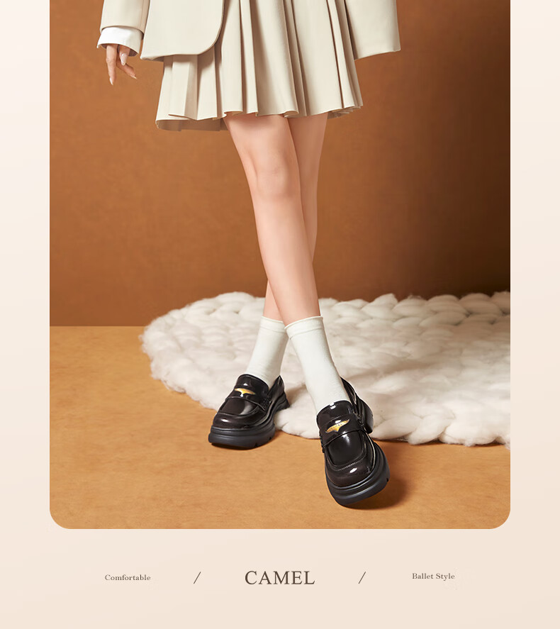 CAMEL Women's Retro Artistic Platform Loafers L25A504075 Black Size 39 3