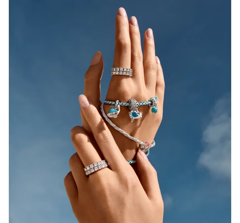 Pandora Blue Braided Rectangular Chain Bracelet, Fresh Unisex Style, Stackable Birthday Gift for Girlfriend 1