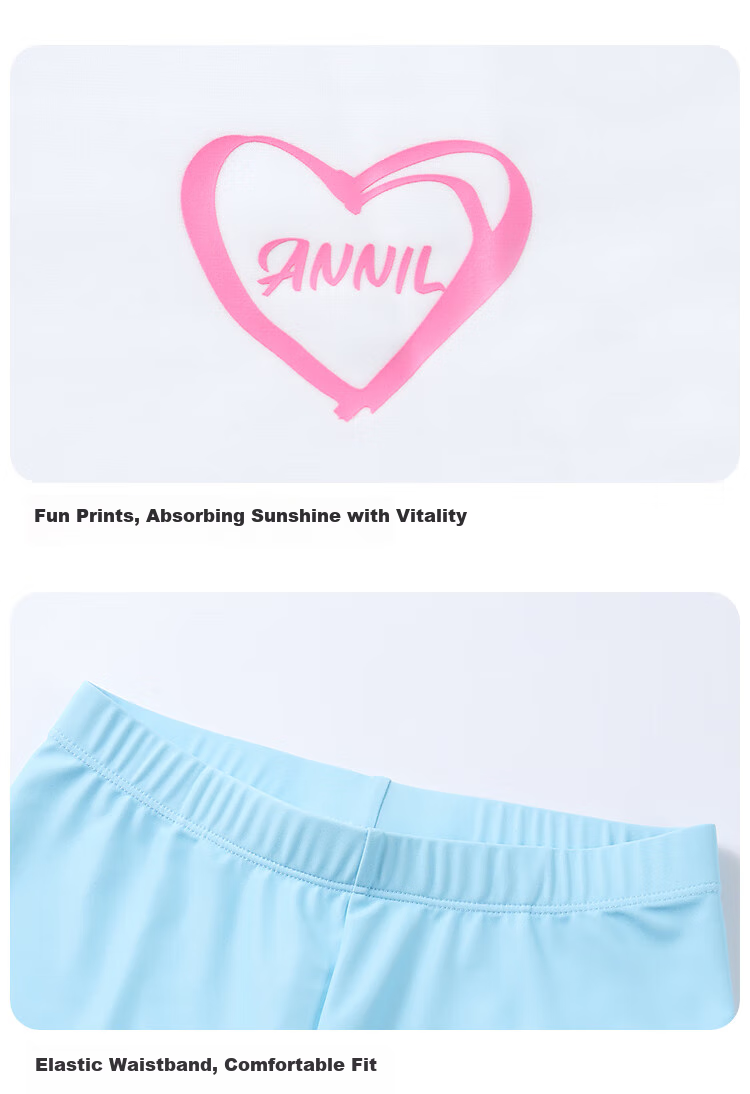Annil Children's Clothing, Boys And Girls Two-Piece Swimsuit, Long-Sleeve Set, 2025 Summer New Style, Elastic Splicing, Sun Protectio 12
