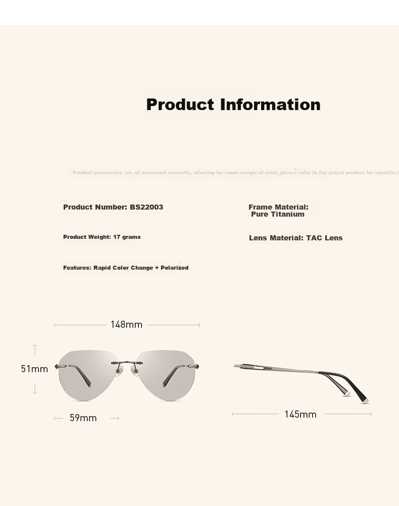CAPONI Pure Titanium Frameless Photochromic Polarized Sunglasses for Men, Driving-Specific Sunglasses, Day And Night Use, Aviator Large Frame Glasses 8
