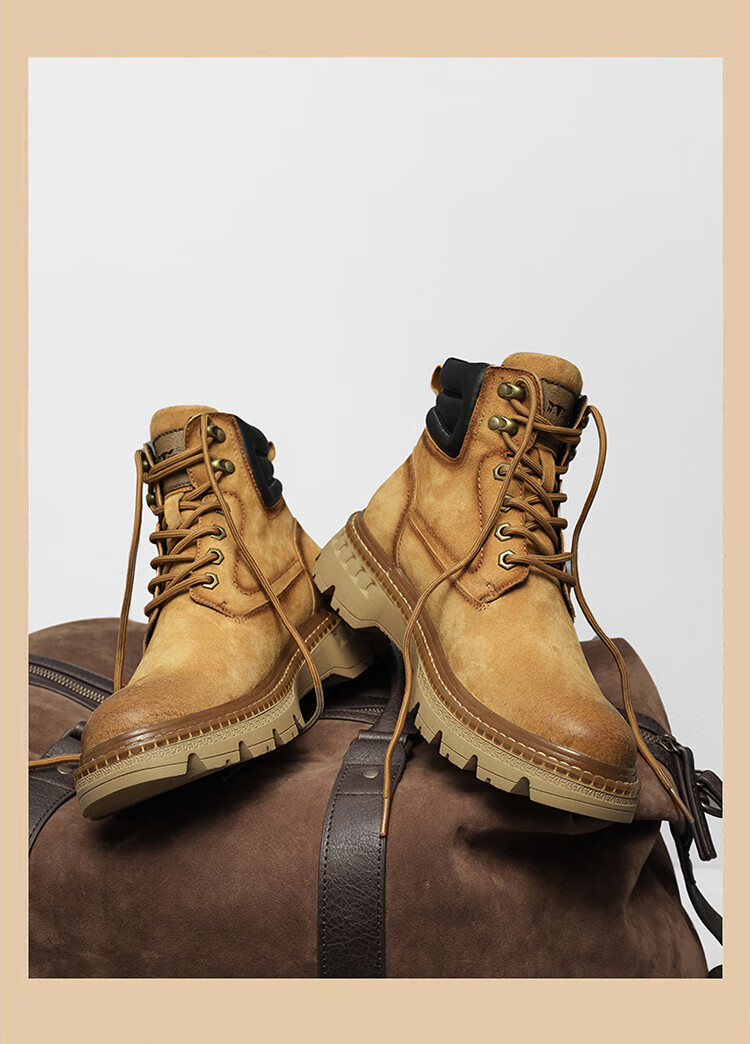 Bull Family Martin Boots Men Autumn Winter New Genuine Leather Yellow Boots Fashion Retro Versatile Work Boots Outdoor Hiking Shoes 11