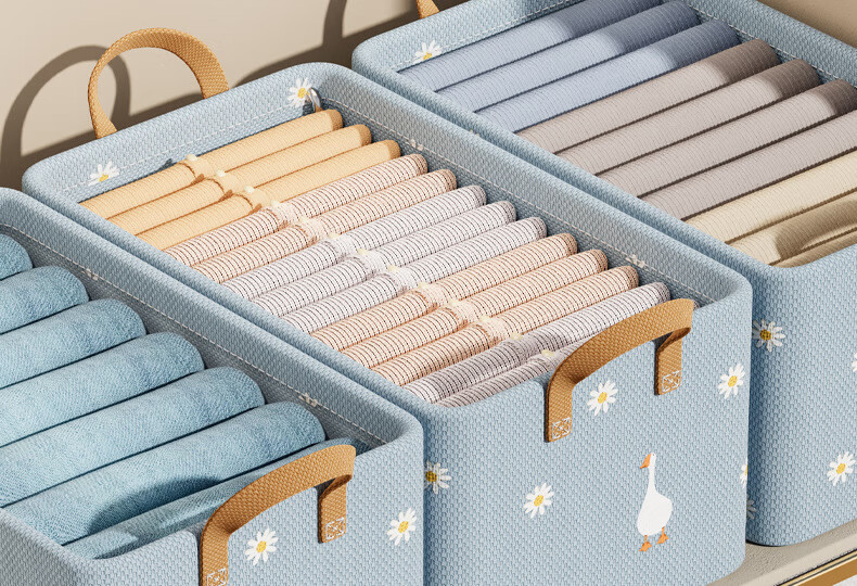 Dreaming Home Fabric Storage Box Household Storage Basket Wardrobe Storage Bin Clothes and Pants Organizer Beige Little Duck 2