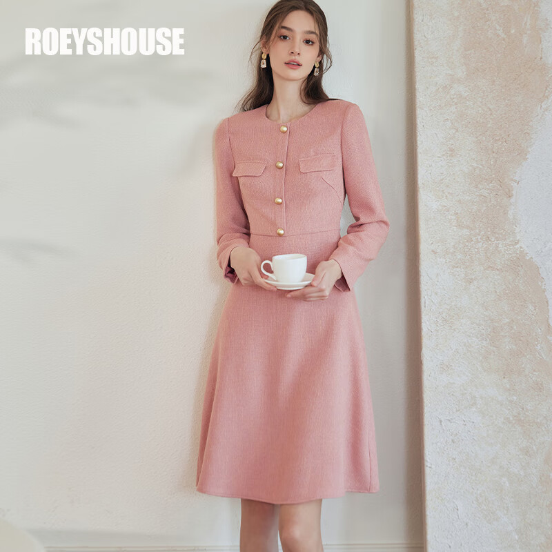 Элегантное платье ROEYSHOUSE с поясом, женское, весеннее, нежное, средней длины, арт. 09926, розовое, размер S