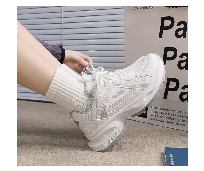 Warrior Women's Sneakers 2026 Spring New Leather Dad Shoes Thick Sole Height Increasing Couple Versatile Running Shoes 8