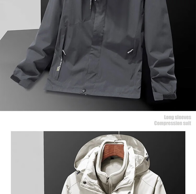Pierre Cardin Men's Autumn Winter Casual 3-in-1 Windproof Outdoor Mountaineering Jacket Black 3XL 7