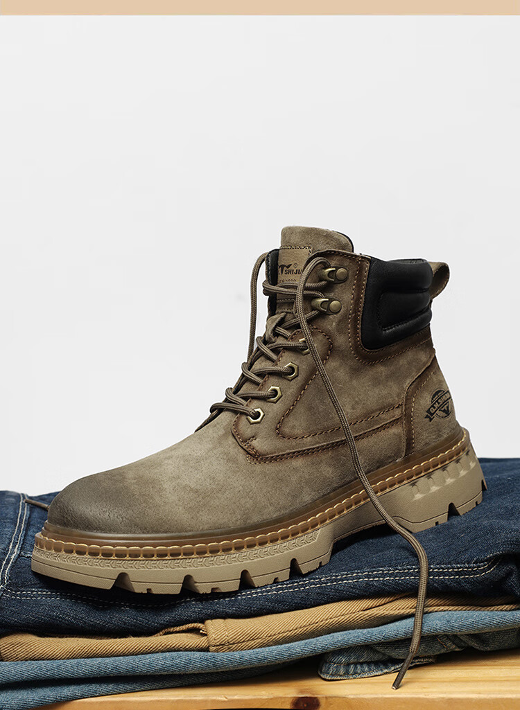 Bull Family Martin Boots Men Autumn Winter New Genuine Leather Yellow Boots Fashion Retro Versatile Work Boots Outdoor Hiking Shoes 13