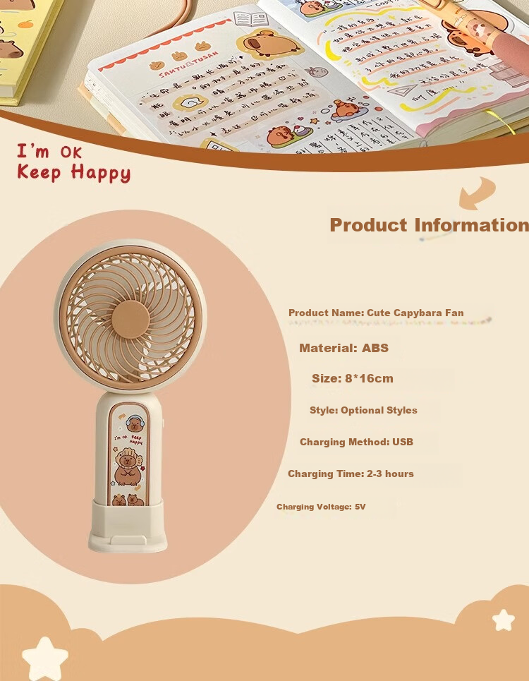Sannianerban Cute Handheld Fan, Rechargeable, Quiet, Portable for Students, Office Use, Bathroom Fan, Dorm Desk Fan, Bedside Handheld Electric Fan for Babies, Blue 2