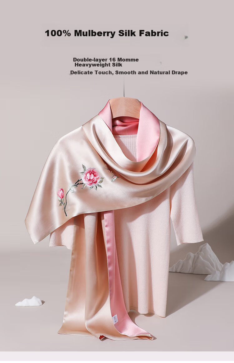 Hangsilu Suzhou Embroidery Silk Scarf for Women, Neck Protection Mulberry Silk Shawl, Birthday Gift for Wife Or Mother, High-End Practical Present 5