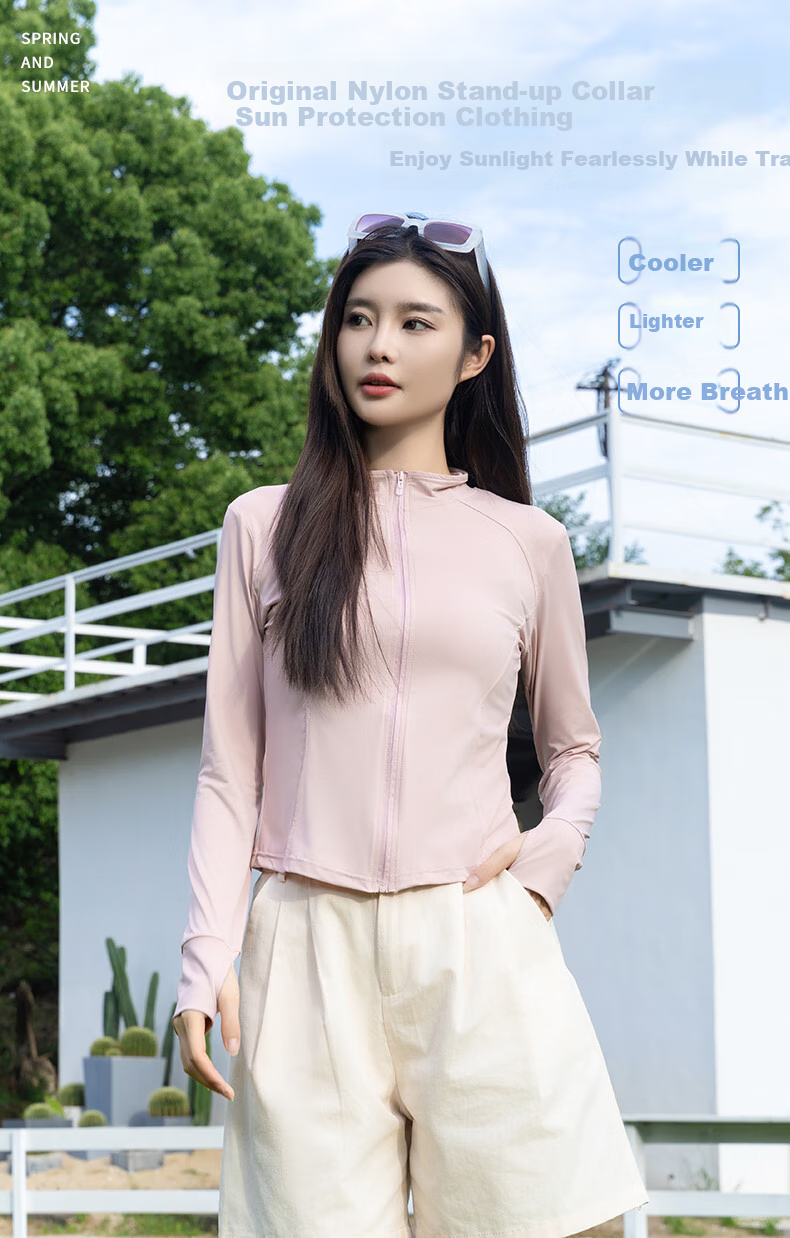 BOPRUIEY Women's Summer Slim Fit Stand Collar UV Protection Ice Silk Cooling Sunscreen Jacket 3