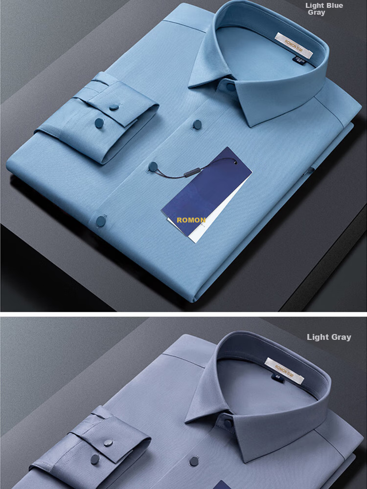 ROMON Bamboo Fiber Professional Formal Dress Shirt Long Sleeve Slim Fit Elastic Men's Shirt Blue M 13