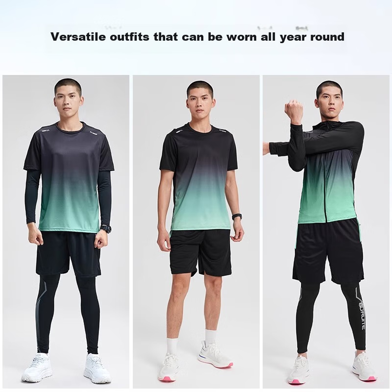 BURUITE Men's Running Sports Set, Basketball Badminton Fitness Wear, Quick-Dry High-Elasticity Training Morning Jogging Outfit, Tight-Fitting Clothing