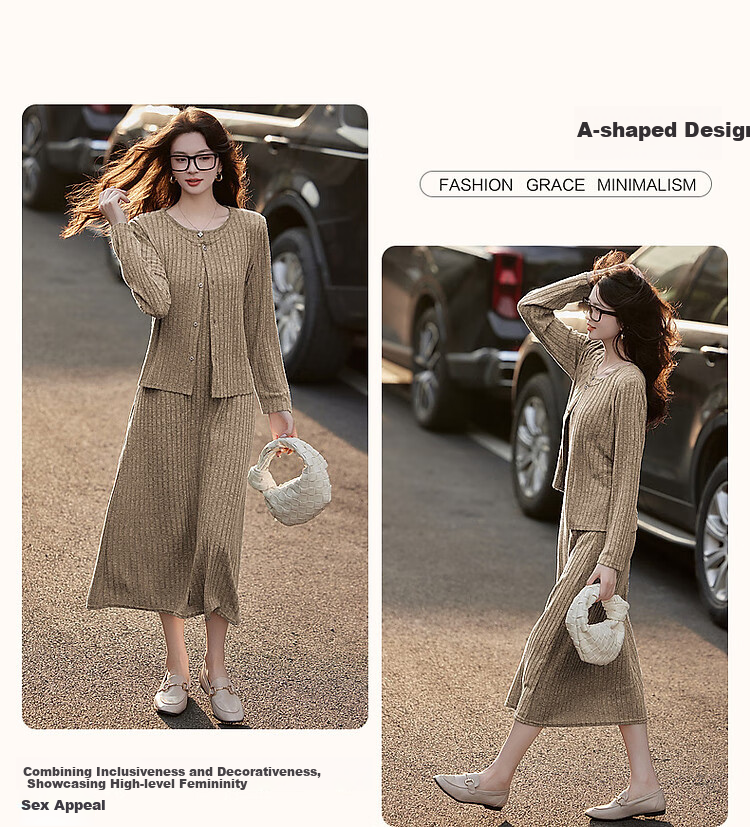 Dme [Gentle Girl] Spring And Autumn New Lazy Two-Piece Set, A-Line Dress with Knitted Cardigan, Women's Fashio 4