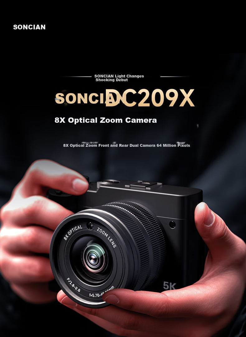 SONGDIAN Digital Camera with Dual Front And Rear Sensors, 8X Optical Zoom, F/1.8 Large Aperture, High-Definition Mirrorless Vlog Camera, DC209x Official Standard Configuration, 256GB Memory, White 1