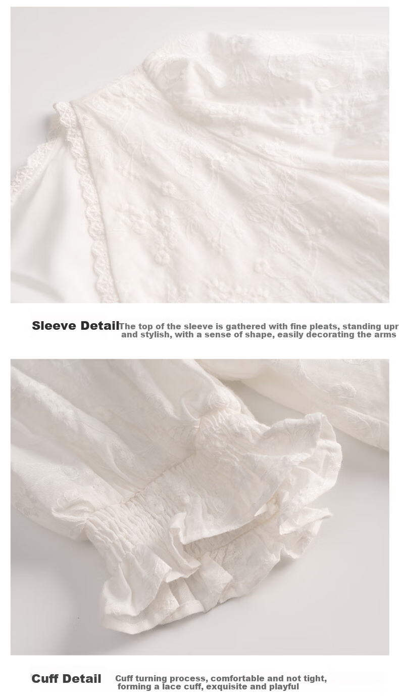 Olrain [Exquisite Small Flower Embroidery Lace Blouse], V-Neck Shirt, Summer Women's Top, Elegant Commuter Wear, White, M 14