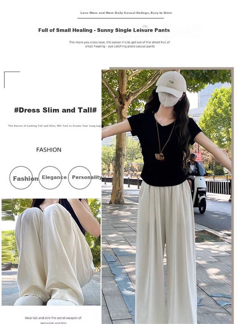 LangSha Milk Puff Mountain Pants for Women, New Spring And Summer High-Waist Draping Slimming Casual Loose Relaxed Textured Wide-Leg Trousers 3