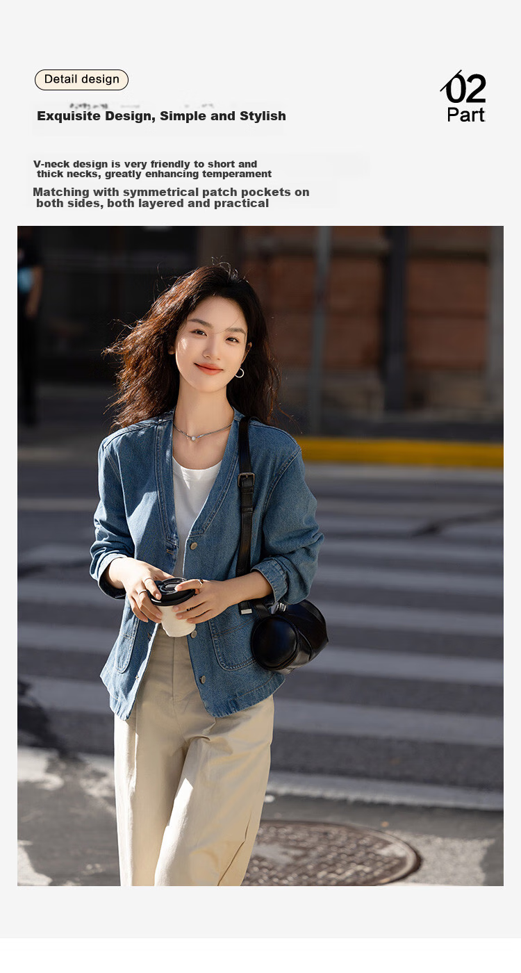 Dme [Cool And Stylish] Spring V-Neck Classic Washed Denim Blue Jacket for Wome 7