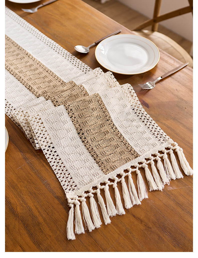 Jingxun Table Runner Color Block Tie-Dye Hollow Tassel Living Room TV Cabinet Coffee Table Tea Mat Long Decorative Tablecloth, 30*240cm 8