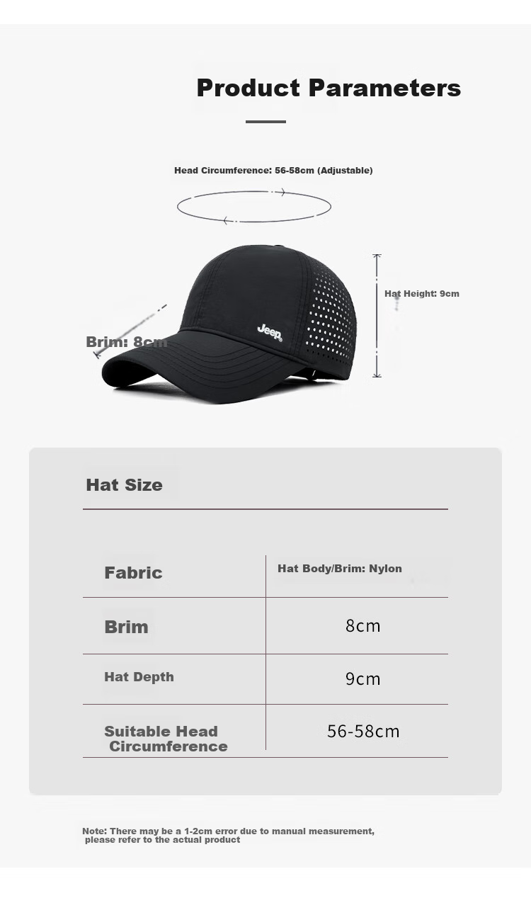 JEEP Men's Baseball Cap Summer Mesh Quick-Dry Sun Hat Unisex Visor Sports Casual Hiking Sun Hat 4