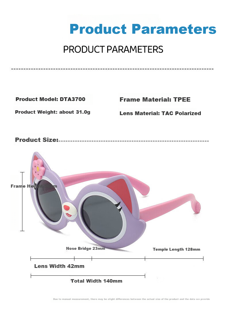 DRATRA Children's Sunglasses with 3D Design, Cute Cartoon Cat-Shaped Sunglasses for Boys And Girls, Baby Glasses, Father's Day Gift 1