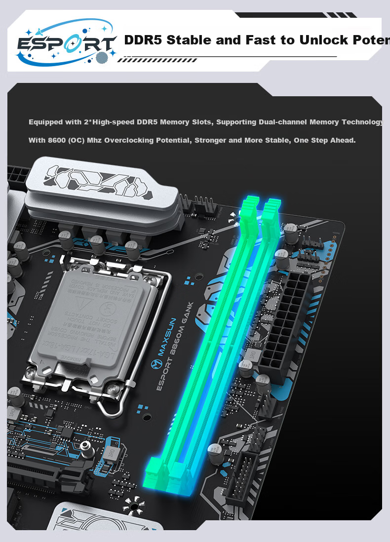 MAXSUN MS-E Sport B860M GANK WIFI Supports DDR5 CPU, 245K/265KF (Intel B860/LGA 1851) 4