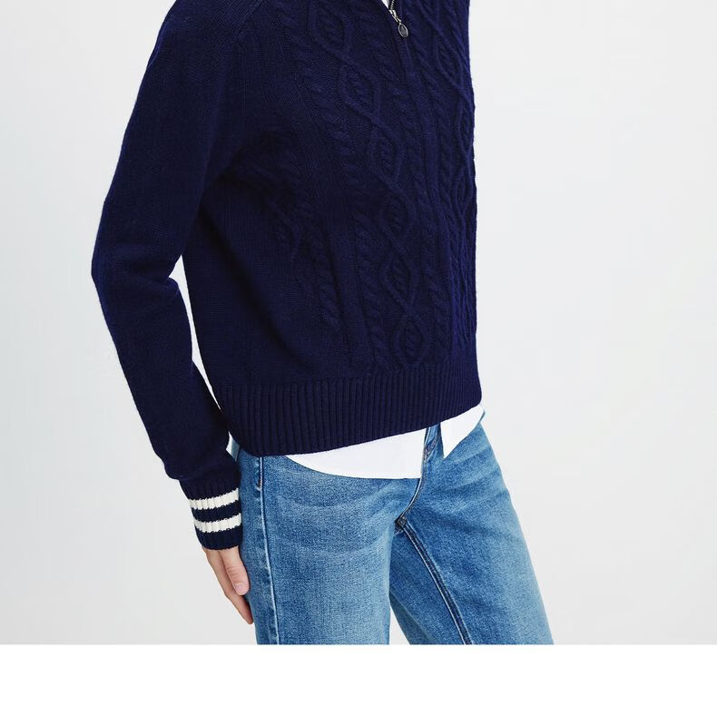 Navikail Italian Small Sailboat Women's Full Wool Commuter Sweater Half-Open Collar Knitwear 2334044501 White L 5