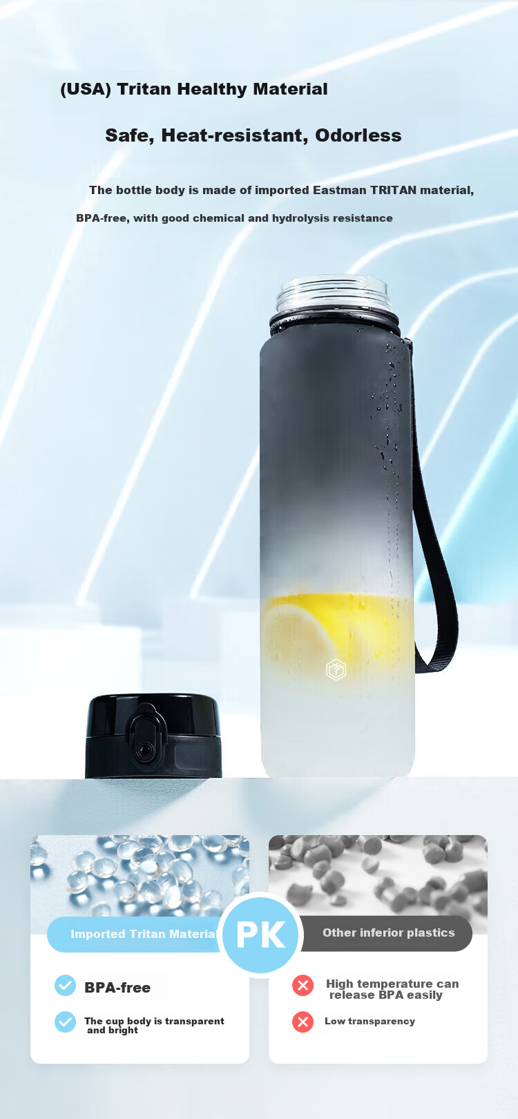 JD Jingzao Sports Water Bottle Tritan Large Capacity Portable Outdoor Black White Gradient 800mL 4