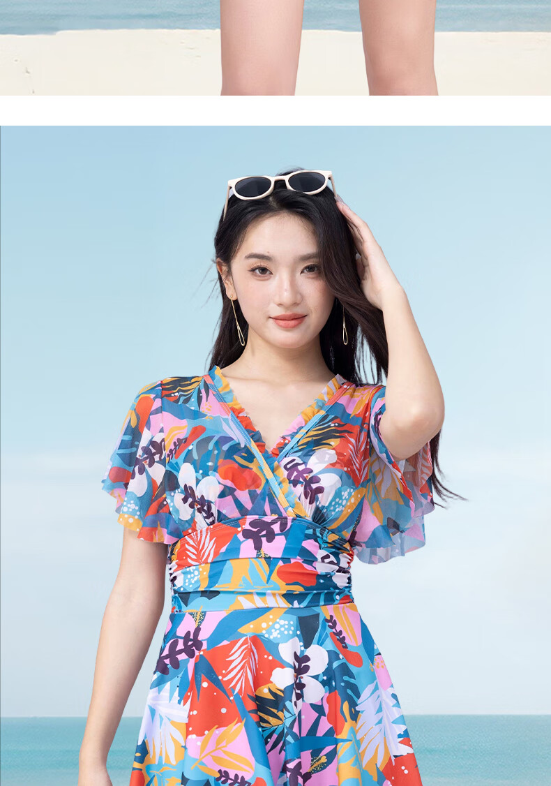 LangSha Women's One-Piece Conservative Swimdress Slimming Beach Skirt Swimsuit Plus Size Bathing Suit for Hot Springs 5