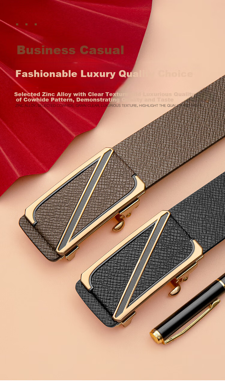 COW Men's Belt, Automatic Buckle without Teeth, Cowhide Waistband, Gift Box, Simple Business Style, Trouser Belt, Father's Day Gift, 2029 1