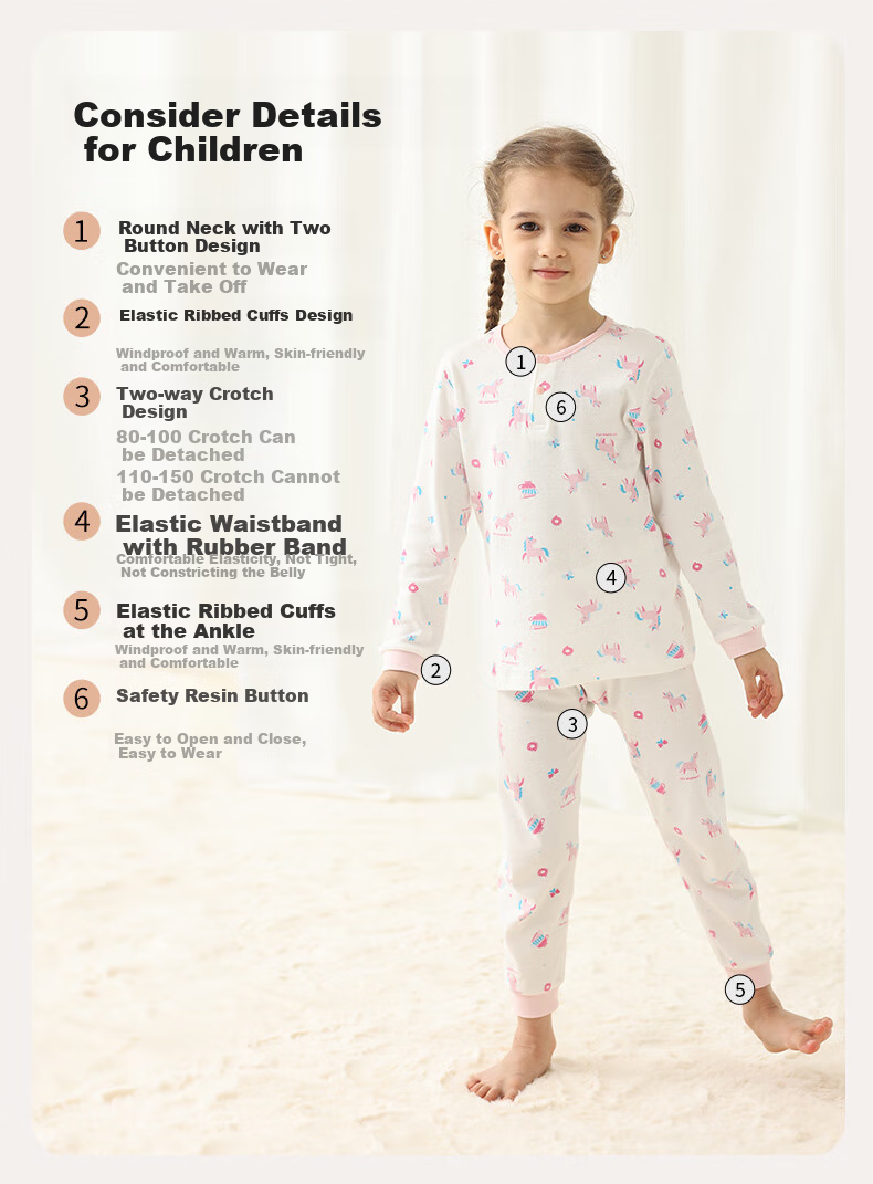 Les Enphants Children's Underwear Set, Boys And Girls Home Wear Set, Two-Button Closure (Jade Lake Blue), 120cm 6