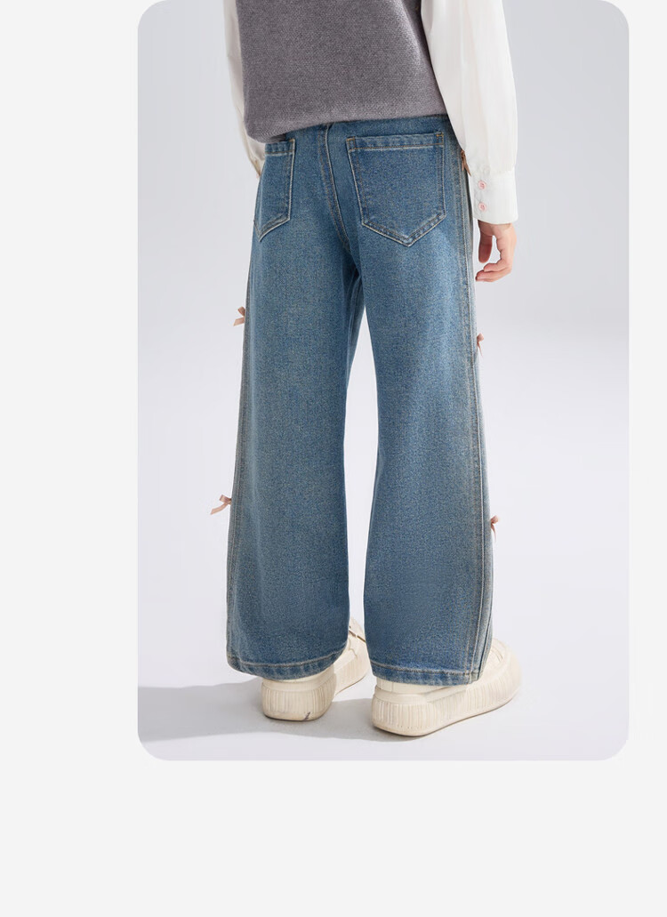 ASK JUNIOR Children's Clothing, Girls' Autumn Pants, Loose Wide-Leg Jeans for Older Kids, Casual Trousers, Blue, Size 160 3