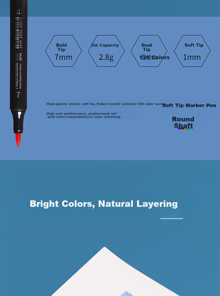 FINECOLOUR Second Generation Dual-Tip Markers, Standard 120 Colors Set, Alcohol-Based Watercolor Pens for Students, Drawing And Design, Watercolor Pens for Art Education And Painting 4