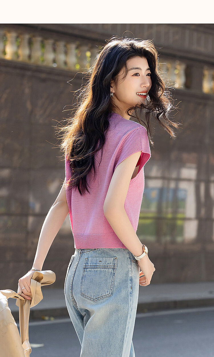 Dme [Selected Bamboo Fiber] Summer Elegant Round Neck Sleeveless Sweater, Short Elastic Slim-Fit Knitted Top for Wome 20
