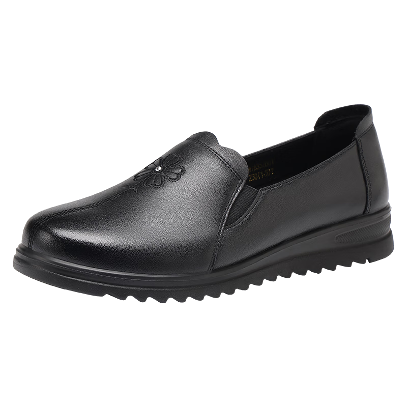 Red Dragonfly Women's Soft Sole Slip-On Loafers Comfortable Breathable Cowhide Commuter Shoes WTB352001 Black Size 37