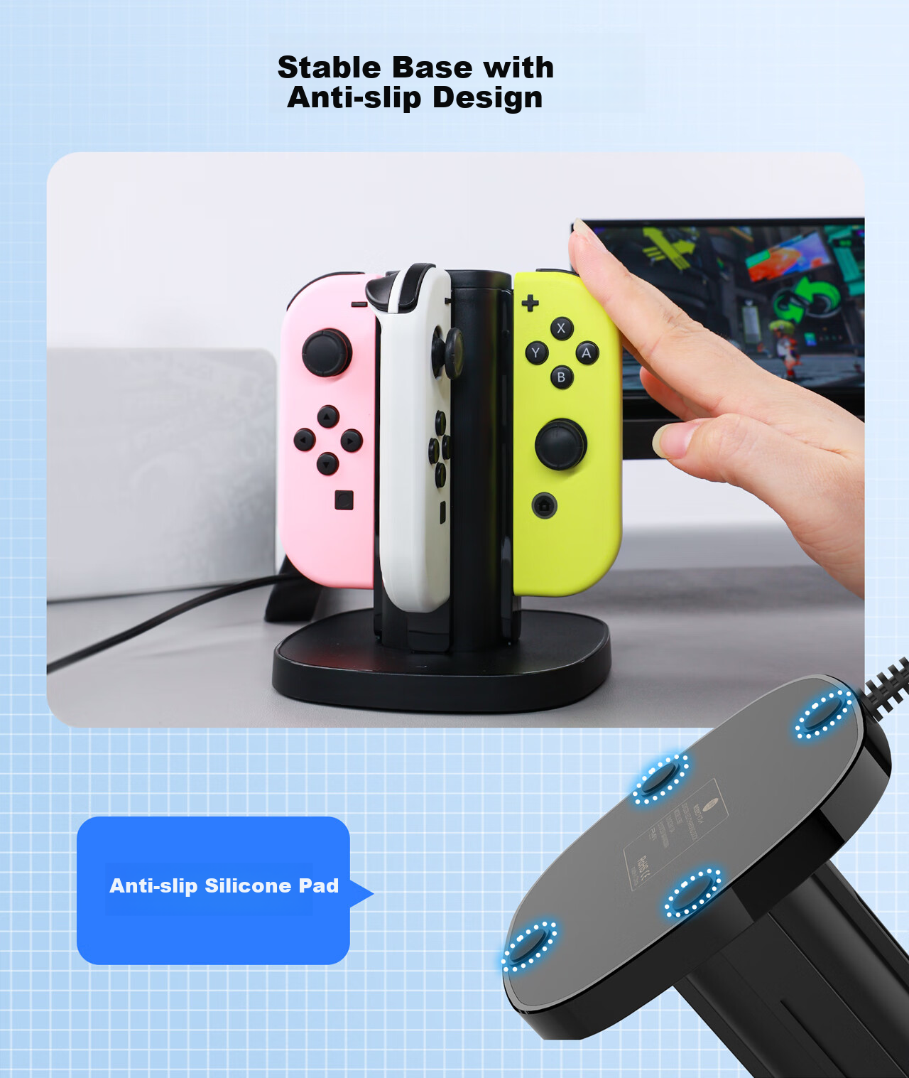 Liangzhi Compatible Charging Dock for First-Generation Joy-Con Controllers, Nintendo OLED Controller Charging Station, Four-Port Switch Charging Dock for Detachable Controllers, NS Game Accessories L372 3