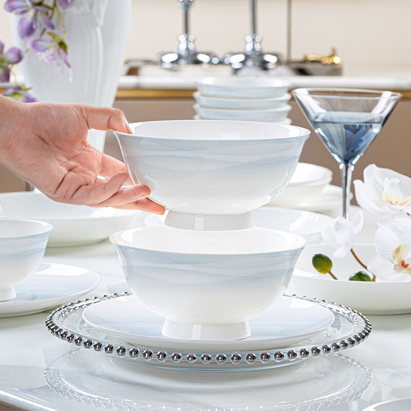 NINE CRANES Jingdezhen High-Quality Ceramic Tableware, Soup And Noodle Bowls, Microwave-Safe, Simple Design, 6-Inch Noodle Bowls, Set of 4
