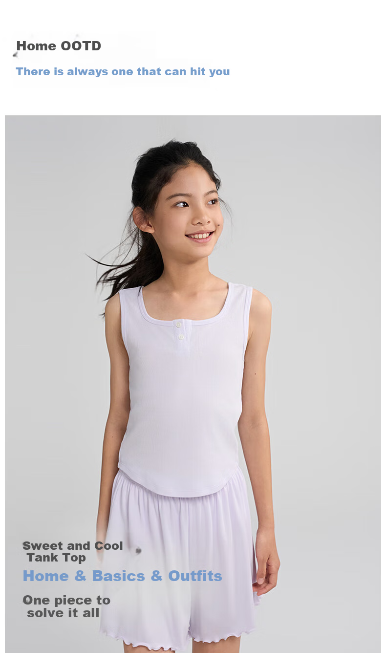 Aimer Kids Girls' Cotton Modal-Blend Sleeveless Tank Top Vest, Class A, Summer Loungewear Vest, Size 160 3