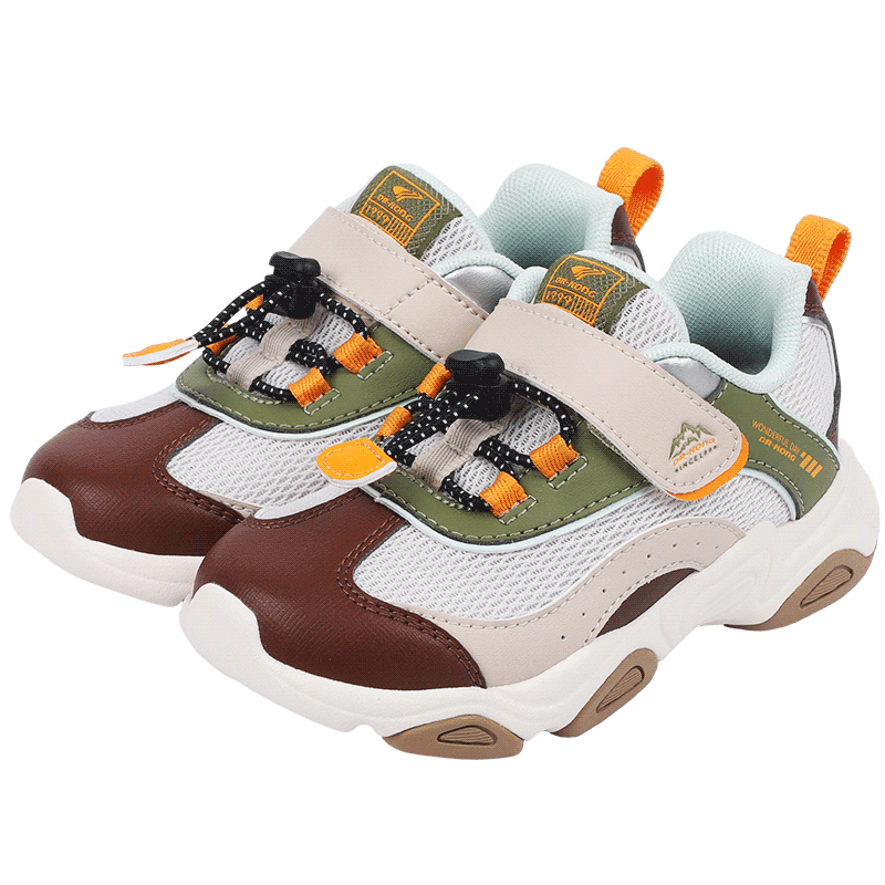 Dr. Jiang Toddler Sneakers Autumn Boys and Girls Retro Colorblock Kids Shoes 2B14A3030CM Beige/Brown/Green Size 28